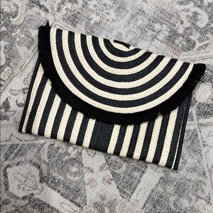 Stella & Dot Black and Cream Striped Clutch